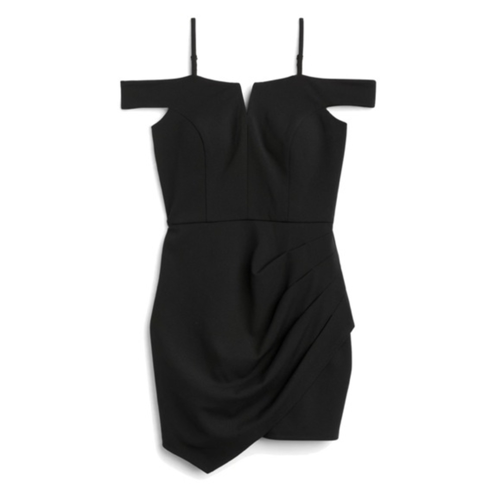 🔆 The General Good Black Off The Shoulder Asymmetrical Dress, Petite Medium - Picture 2 of 2